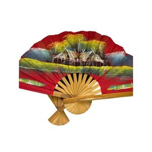 Vintage Hand Painted Folding‎ Fans Set of 2 Asian Decor